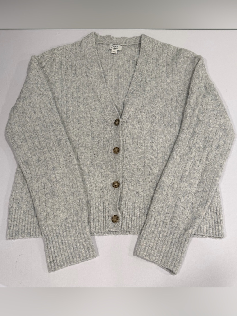 J. Crew Cashmere-feel Extra Soft Gray Cable-Knit Button Cardigan